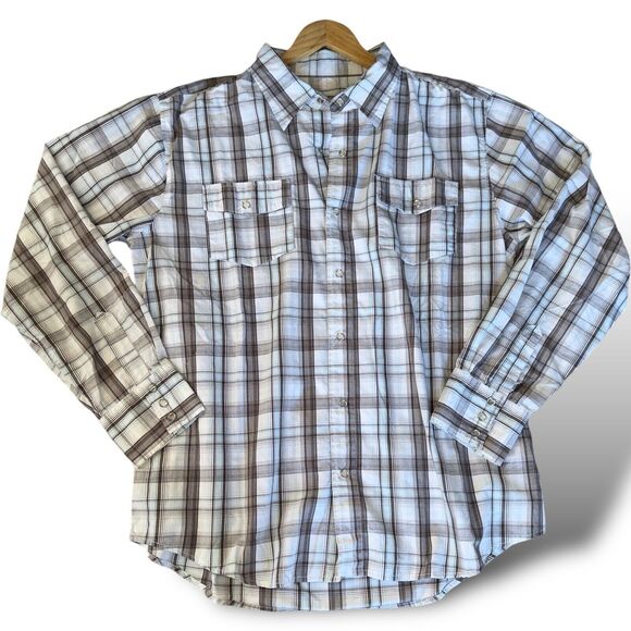 Mens Button Down Shirt XL Plaid 90s Western Flap Pocket Triple Snap Cuffs - Picture 1 of 16